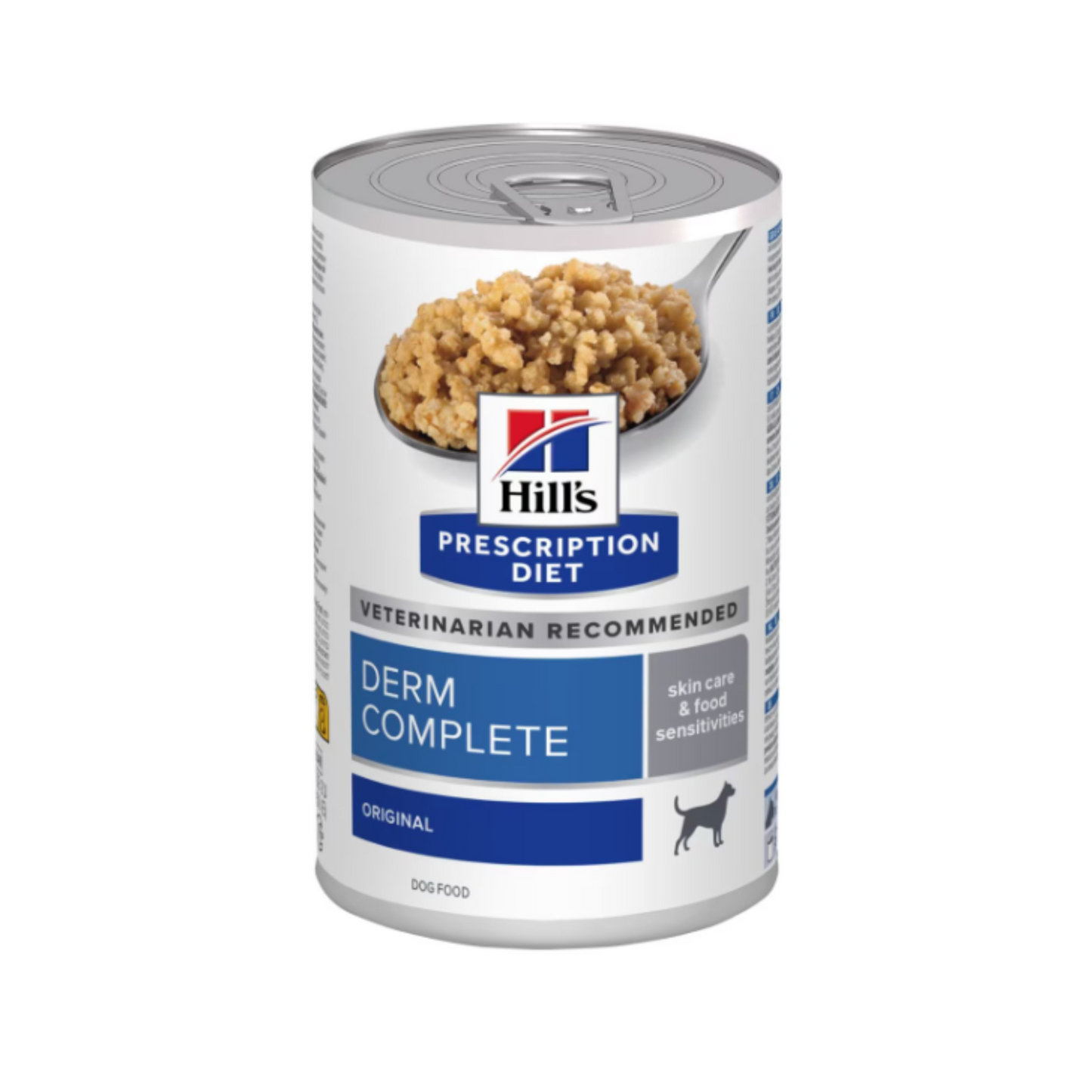 1 Lata Hill's Prescription Diet Alimento Húmedo para perro, Derm Complete Rice & Egg Recipe Canned Dog Food, 370g