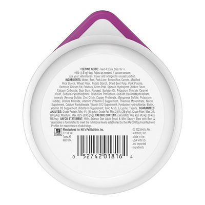 Tray Hill's SD Adult Small & Mini Alimento Húmedo Adulto Raza Pequeña, Guisado de Res y Vegetales 99 gr