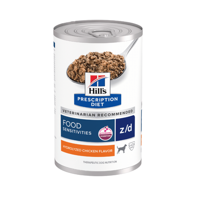 Lata Hill's Prescription Diet z/d alimento húmedo hipoalergénico hidrolizado para perro 370 g