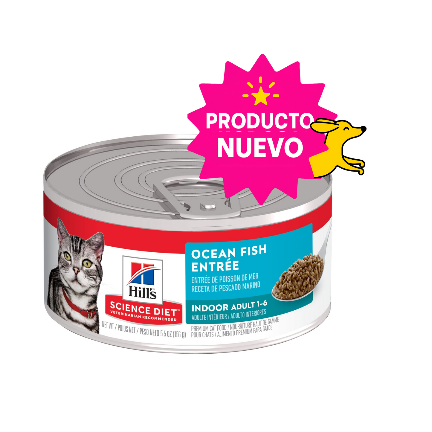 1 Lata Hill's Science Diet Adult Indoor, Alimento Húmedo en Lata para Gato Adulto Receta de Pescado Marino, 156g