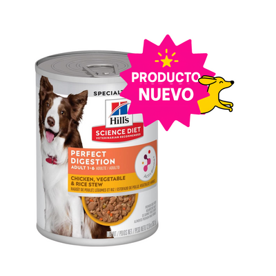12 Latas Hill's Science Diet Adult Perfect Digestion Sabor Estofado Pollo y Vegetales, Alimento Húmedo para Perros Adultos, Digestión Saludable, 363g