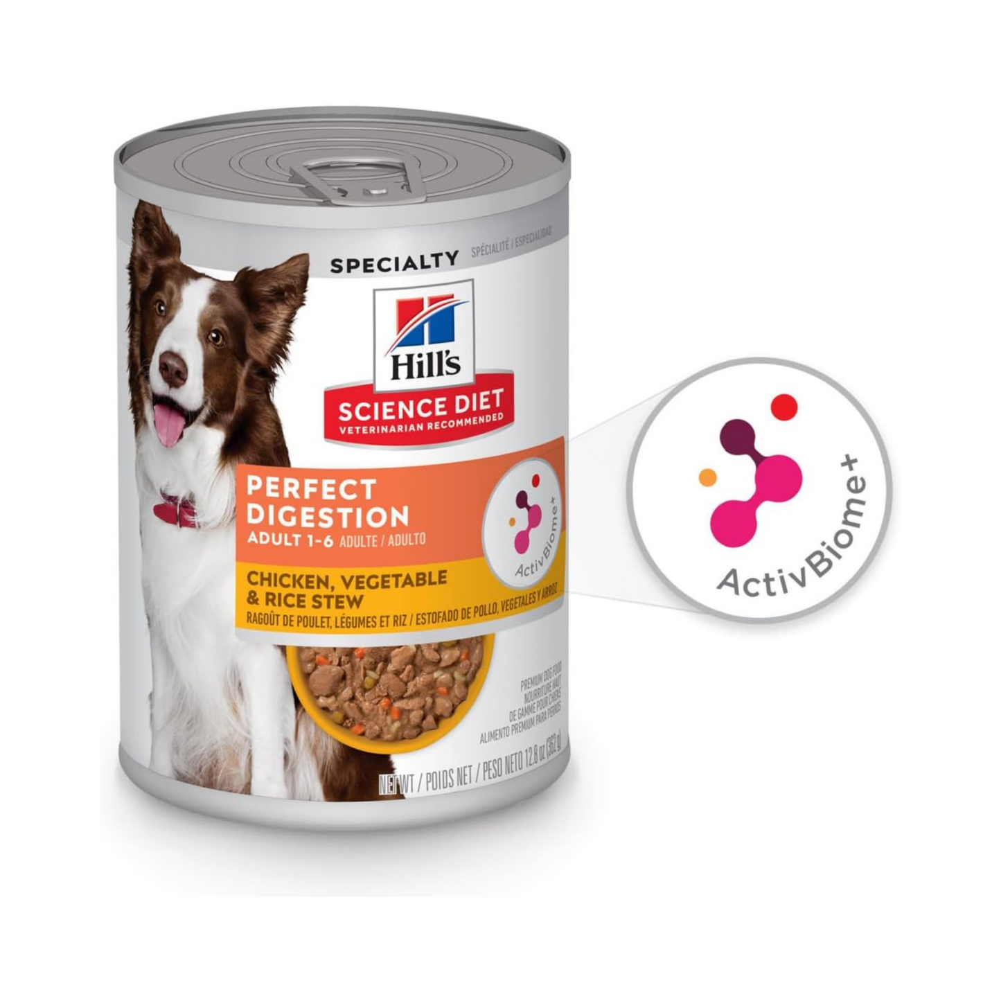 1 Lata Hill's Science Diet Adult Perfect Digestion Sabor Estofado Pollo y Vegetales, Alimento Húmedo para Perros Adultos, Digestión Saludable, 363g