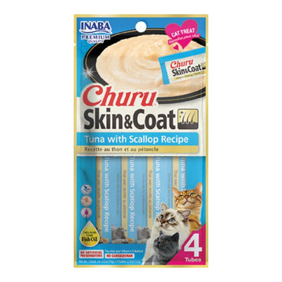 Churu 6 Pack Premios para Gato Skin and Coat Atún con Vieiras 4 tubos de 14 Gr c/u