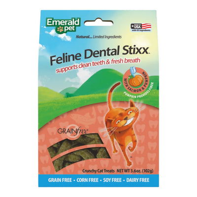 CORTA CADUCIDAD Premios para Gatos Dental Stixx Sabor Salmón y Calabaza, 102gr
