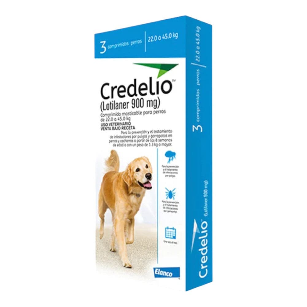 CORTA CADUCIDAD 31 Ago 2026 - CREDELIO PERROS 900 MG. (22 A 45 KG.) 3 TABLETAS, ELANCO