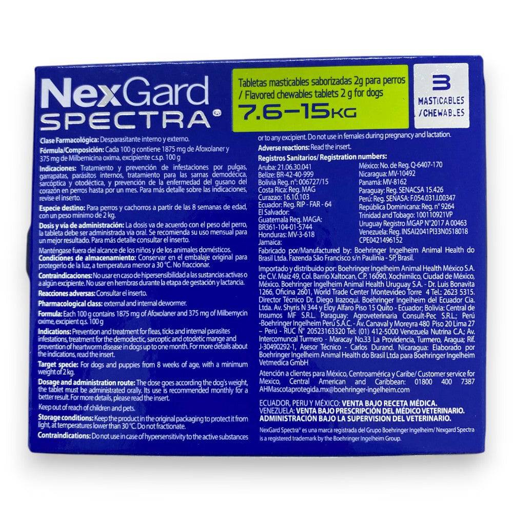 Nexgard Spectra 3 Tabletas 7.6 a 15 kg - AniMALL