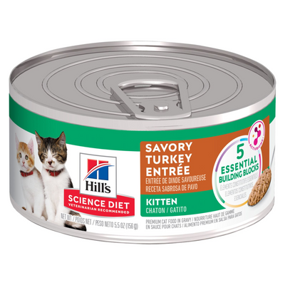 24 Latas Hill's Science Diet Kitten Savory Turkey Entrée. Alimento húmedo para gatitos sabor pavo 156 g