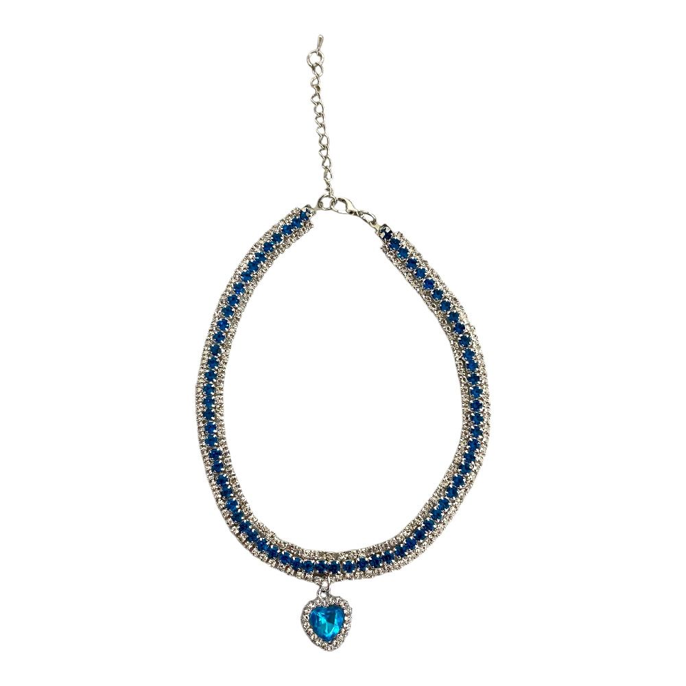 Collar con Dije de Corazón Color Azul L