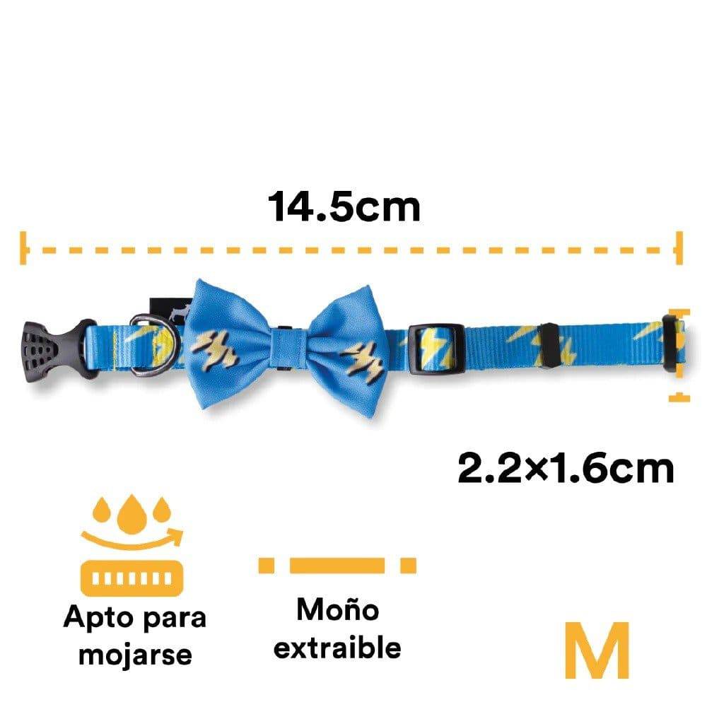 Collar con moño azul con relampago Talla M - AniMALL