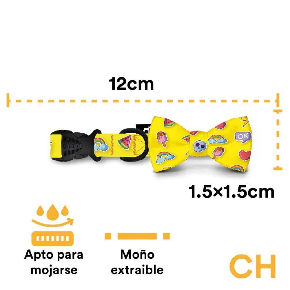 Collar con moño Amarillo con emoji Talla S - AniMALL