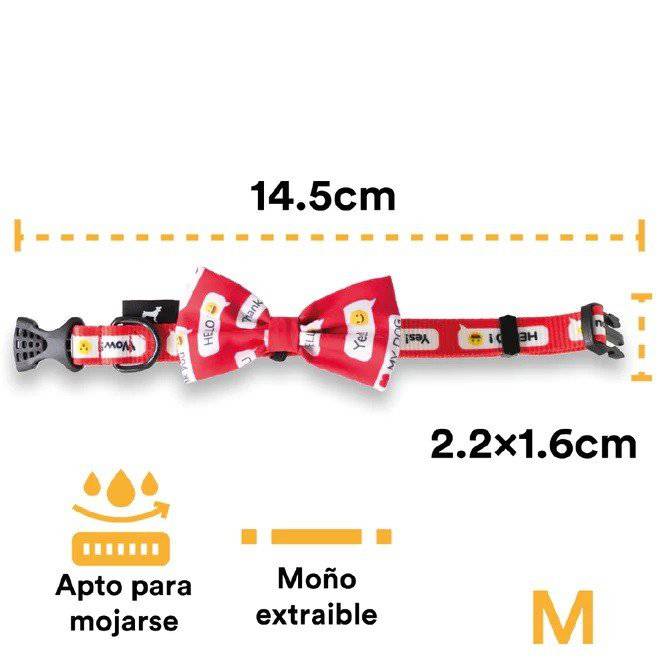 Collar con moño emoticon color rojo Talla M - AniMALL