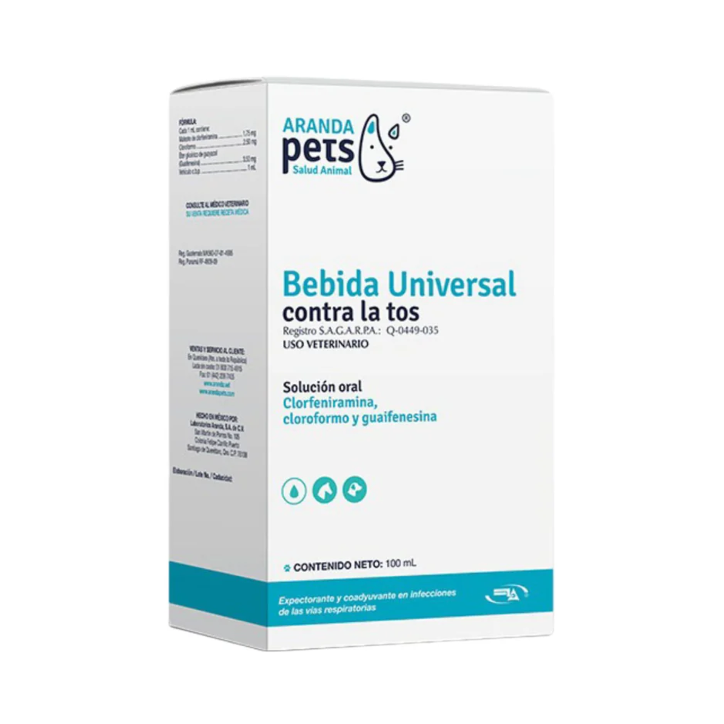Aranda Pets Bebida Universal Contra la Tos Clorfeniramina, Cloroformo y Guaifenesina 100 ml