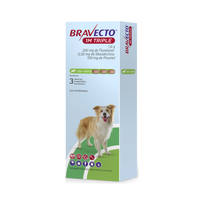 Bravecto 1M Triple 200 mg para Perros de 10-20 Kg 3 Tabletas Masticables