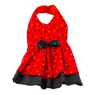 CATM Vestido de Huellitas con Moño Rojo Talla 5 para Gato