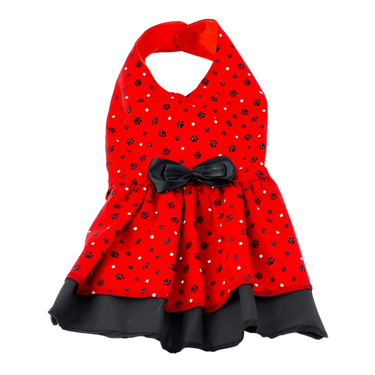 CATM Vestido de Huellitas con Moño Rojo Talla 6 para Gato
