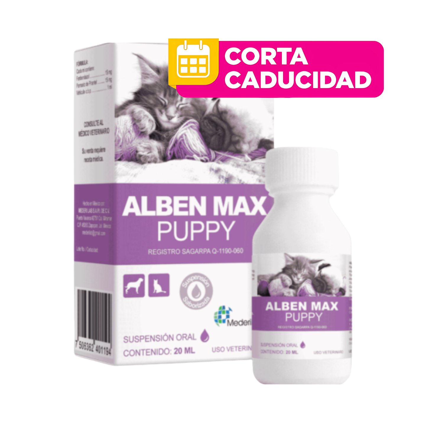 CORTA CADUCIDAD Alben Puppy Max Antiparasitario Oral Saborizada 60 ml Mederilab