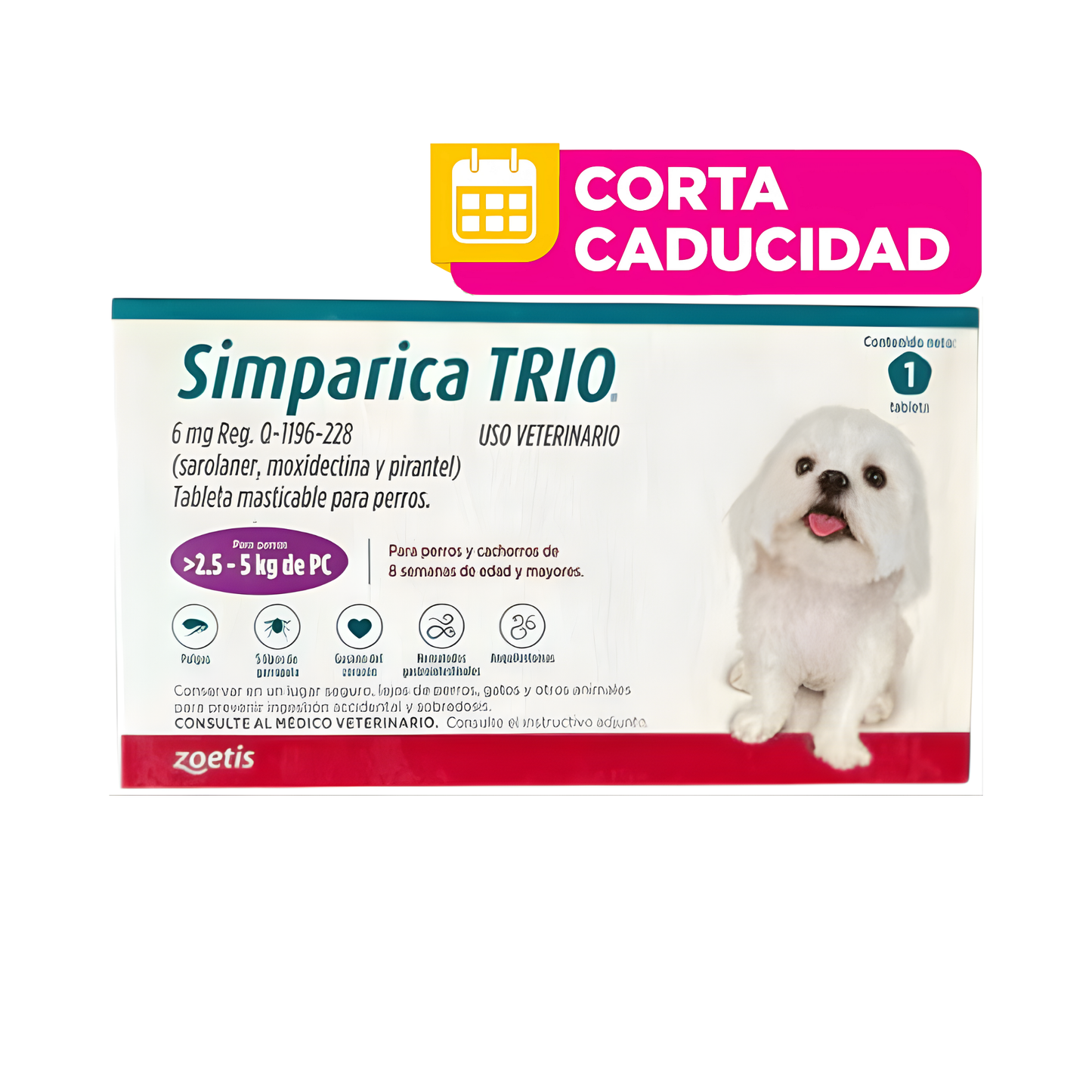 CORTA CADUCIDAD Simparica Trio 1 Masticable 6 mg 2.5 a 5 Kg