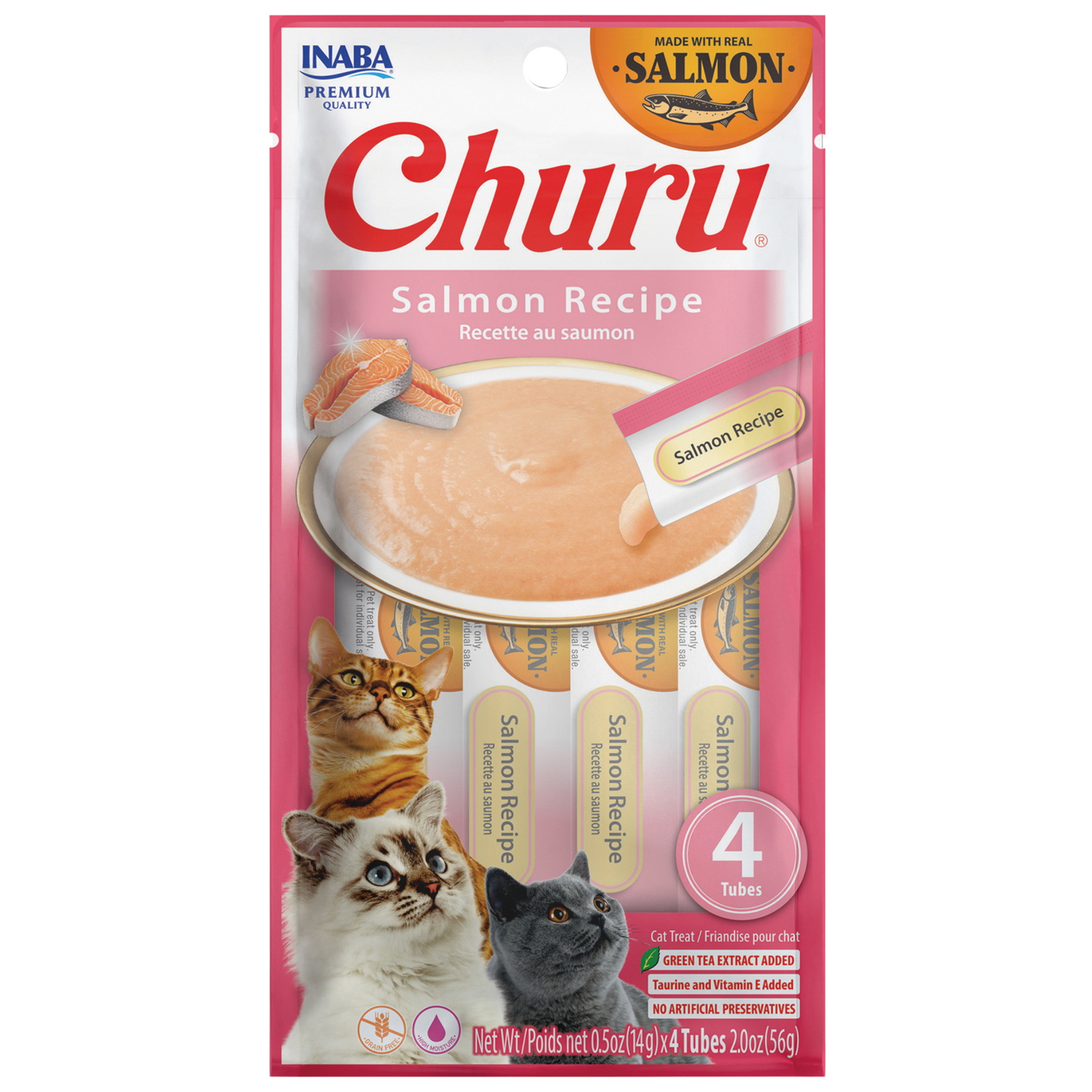 Churu Premios para Gato Real Salmón Caja con 6 Bolsas 4 Tubos 14 g