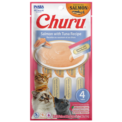 Churu Premios para Gato Real Salmón con Atún Caja con 6 Bolsas 4 Tubos 14 g