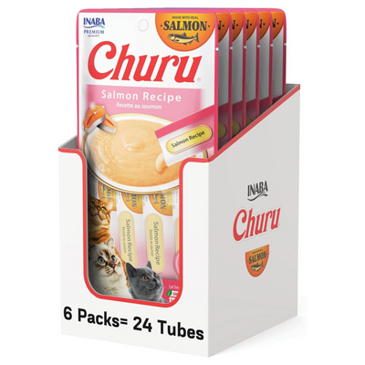 Churu Premios para Gato Real Salmón Caja con 6 Bolsas 4 Tubos 14 g