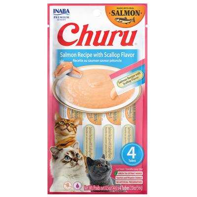 Churu Premios para Gato Real Salmón con Vieira Caja con 6 Bolsas 4 Tubos 14 g