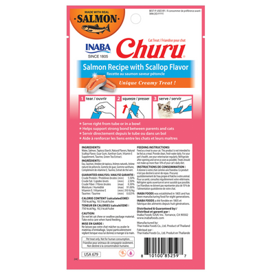 Churu Premios para Gato Real Salmón con Vieira Bolsa 4 Tubos 14 g