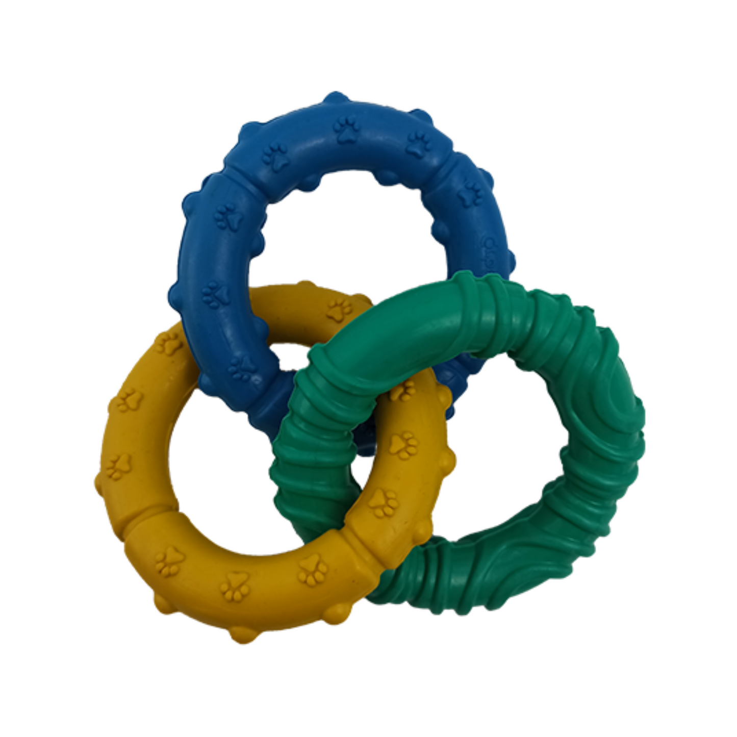 Colpets Juguete Mordible de Aro Triple de Colores Amarillo, Verde y Azul Mediano