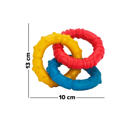 Colpets Juguete Mordible de Aro Triple de Colores Amarillo, Rojo y Azul Mediano