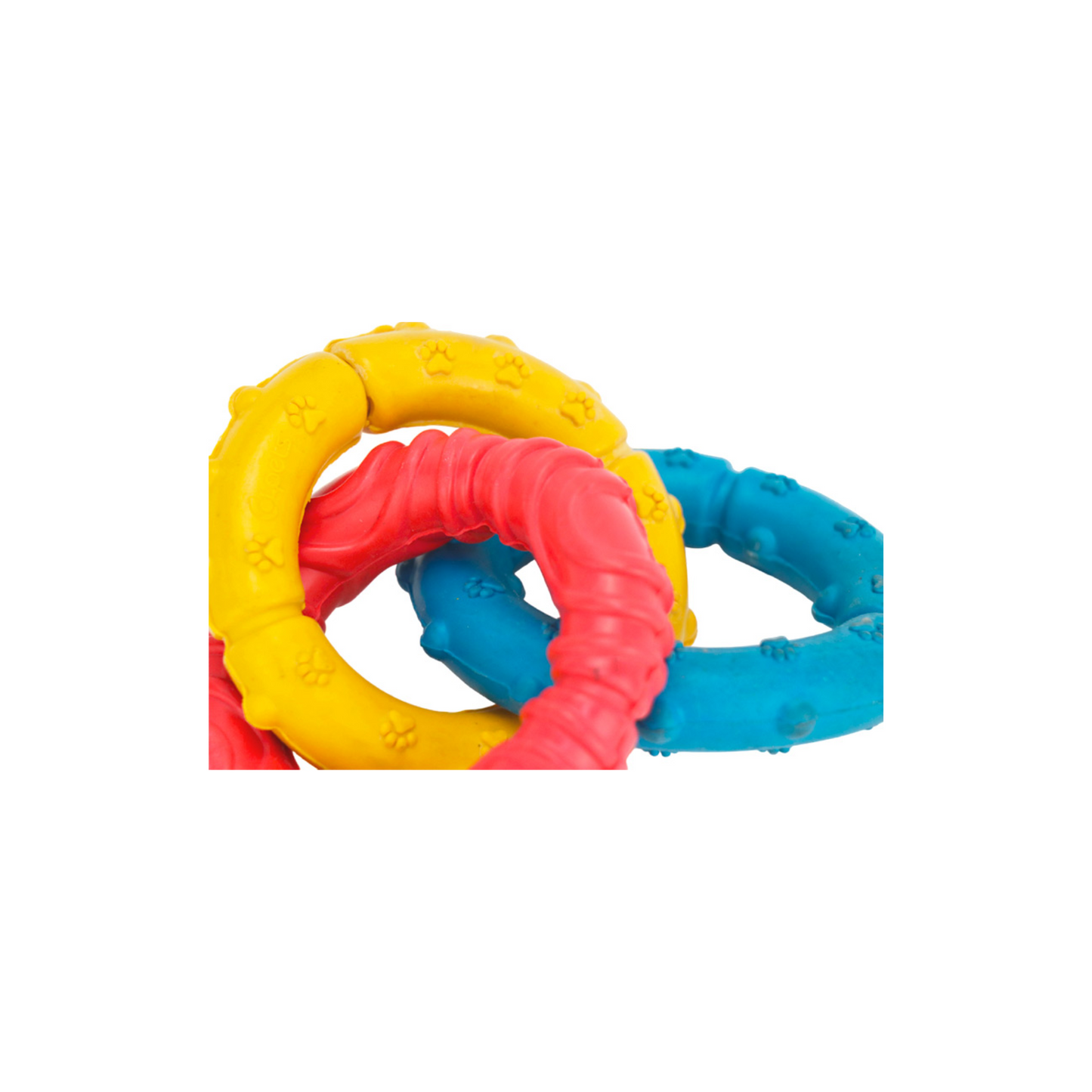 Colpets Juguete Mordible de Aro Triple de Colores Amarillo, Rojo y Azul Mediano