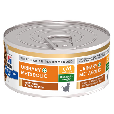 24 Latas Hill's Prescription Diet Feline Alimento Húmedo c/d Multicare + Metabolic Gato Sabor Vegetales & Pollo 82 g