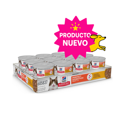 24 Latas Hill's Science Diet Adult Perfect Digestion, alimento húmedo para gatos adultos, Digestión Saludable, 82g