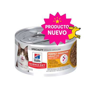 1 Lata Hill's Science Diet Adult Perfect Digestion, alimento húmedo para gatos adultos, Digestión Saludable, 82g