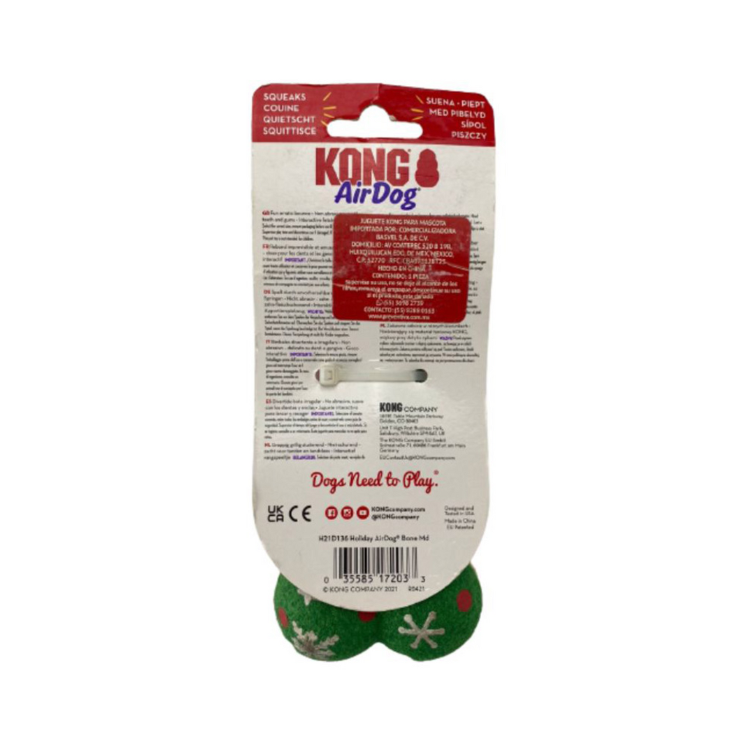 Kong Air Dog Juiguete de Hueso Color Rojo con Chirriador