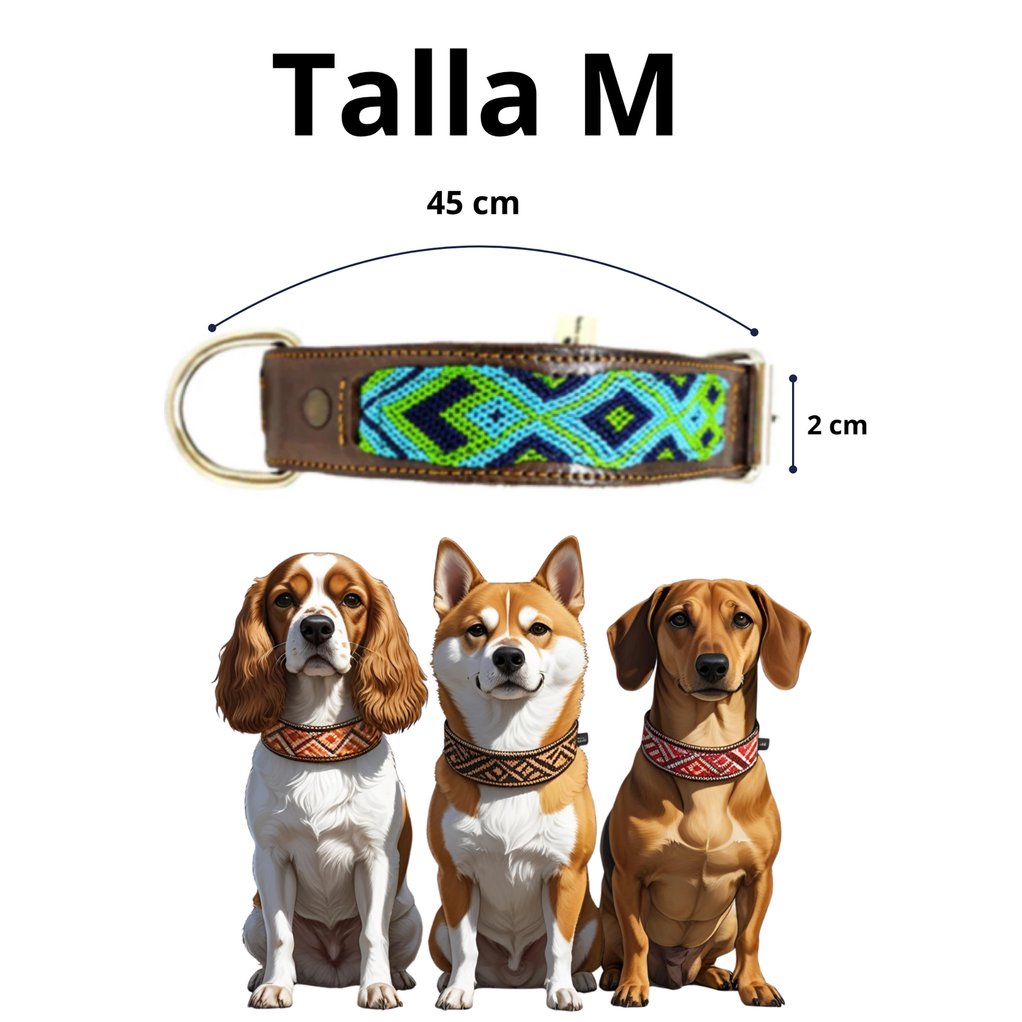 Kybopet Collar Artesanal Color Azul Para Perro Talla Extra Chico Ancho