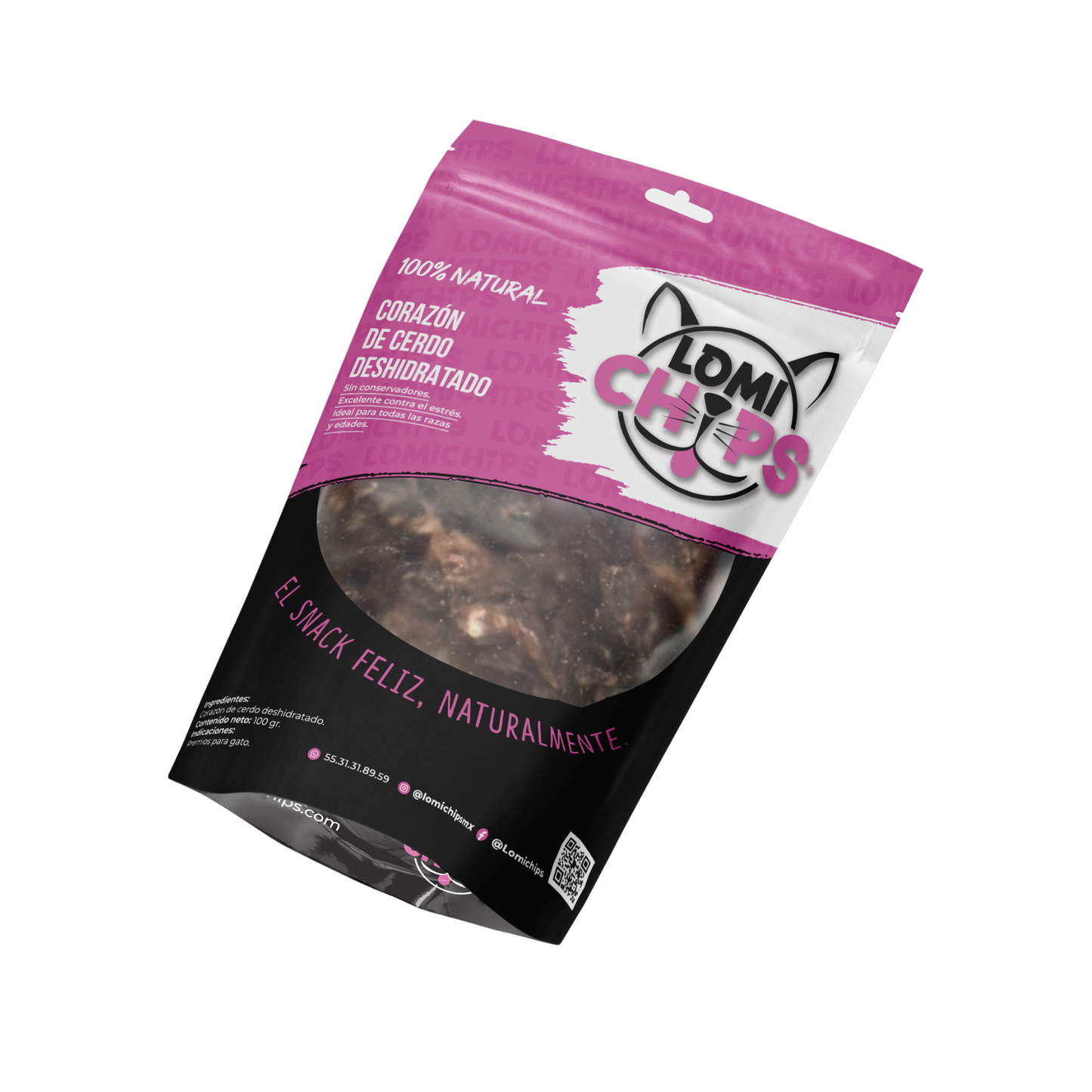 Lomichips Premios Deshidratados Sabor Corazón de Cerdo 100 g para Gato
