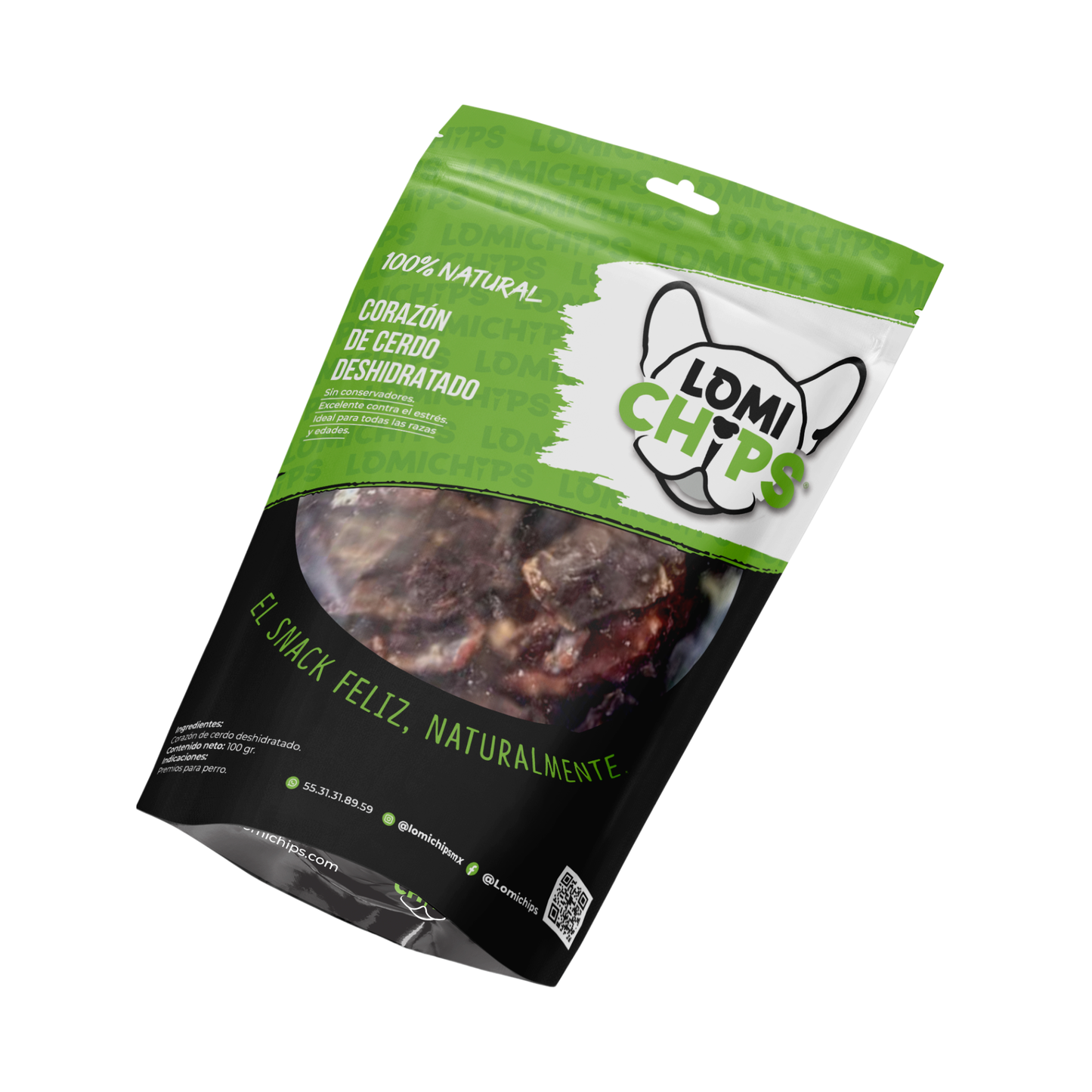 Lomichips Premios Deshidratados Sabor Corazón de Cerdo 100 g para Perro