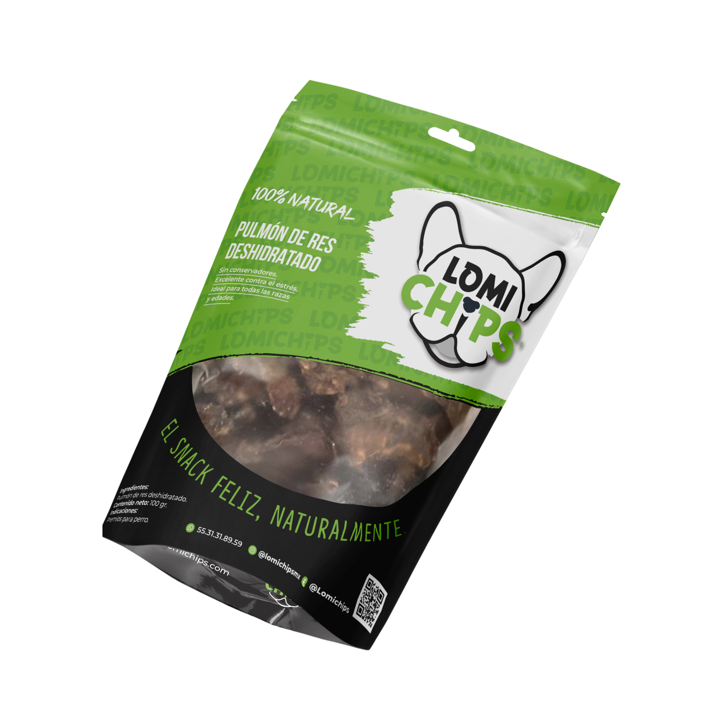 Lomichips Premios Deshidratados Sabor Pulmón de Res 100 g para Perro