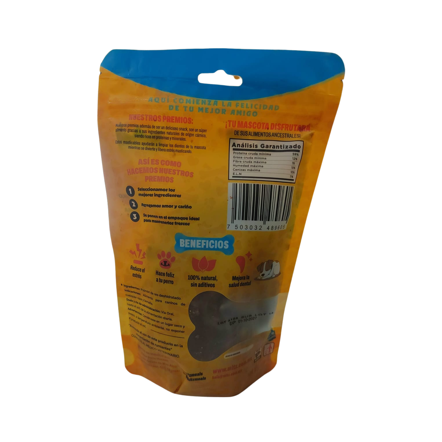 Mitz Meals Really Natural Pulmón de Res Premios Deshidratados para Perro 60 g