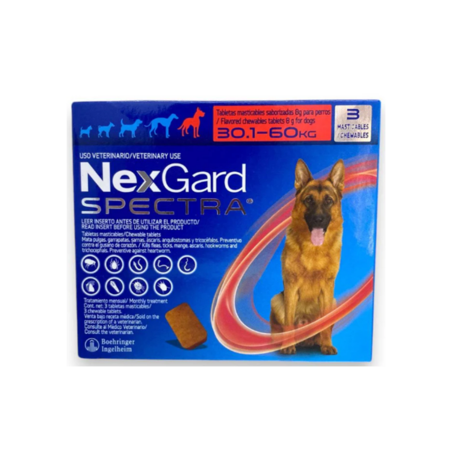 CORTA CADUCIDAD 31 Jul 2026 - NEXGARD SPECTRA EXTRA GRANDE 30 A 60KG DE 3 TABLETAS