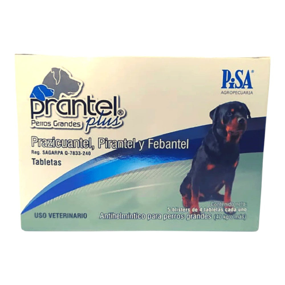 Prantel Plus Perros Grandes, Antihelmíntico para Perros de 40 Kg. o más, Caja con 20 Tabletas