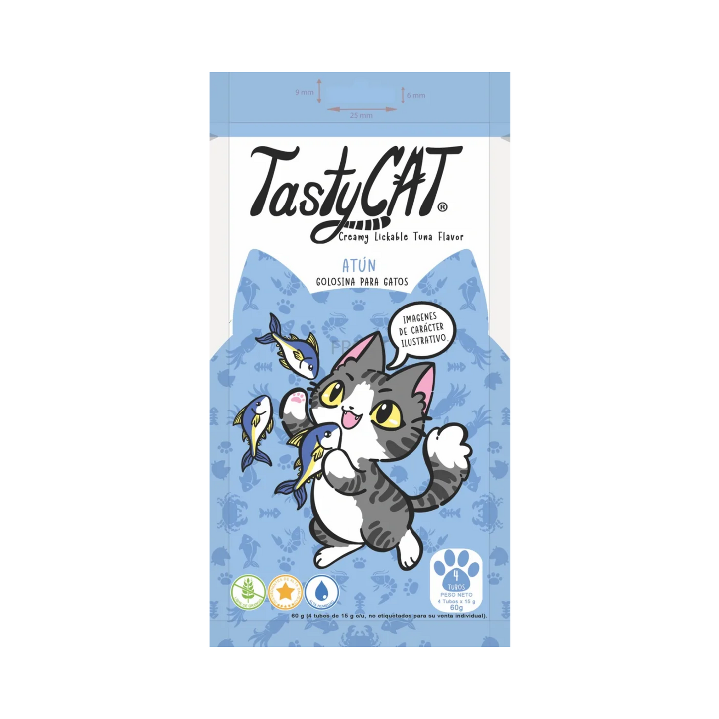 Premios para Gato Tasty Cat Atun Bolsa con 4 Tubos de 15 g c/u
