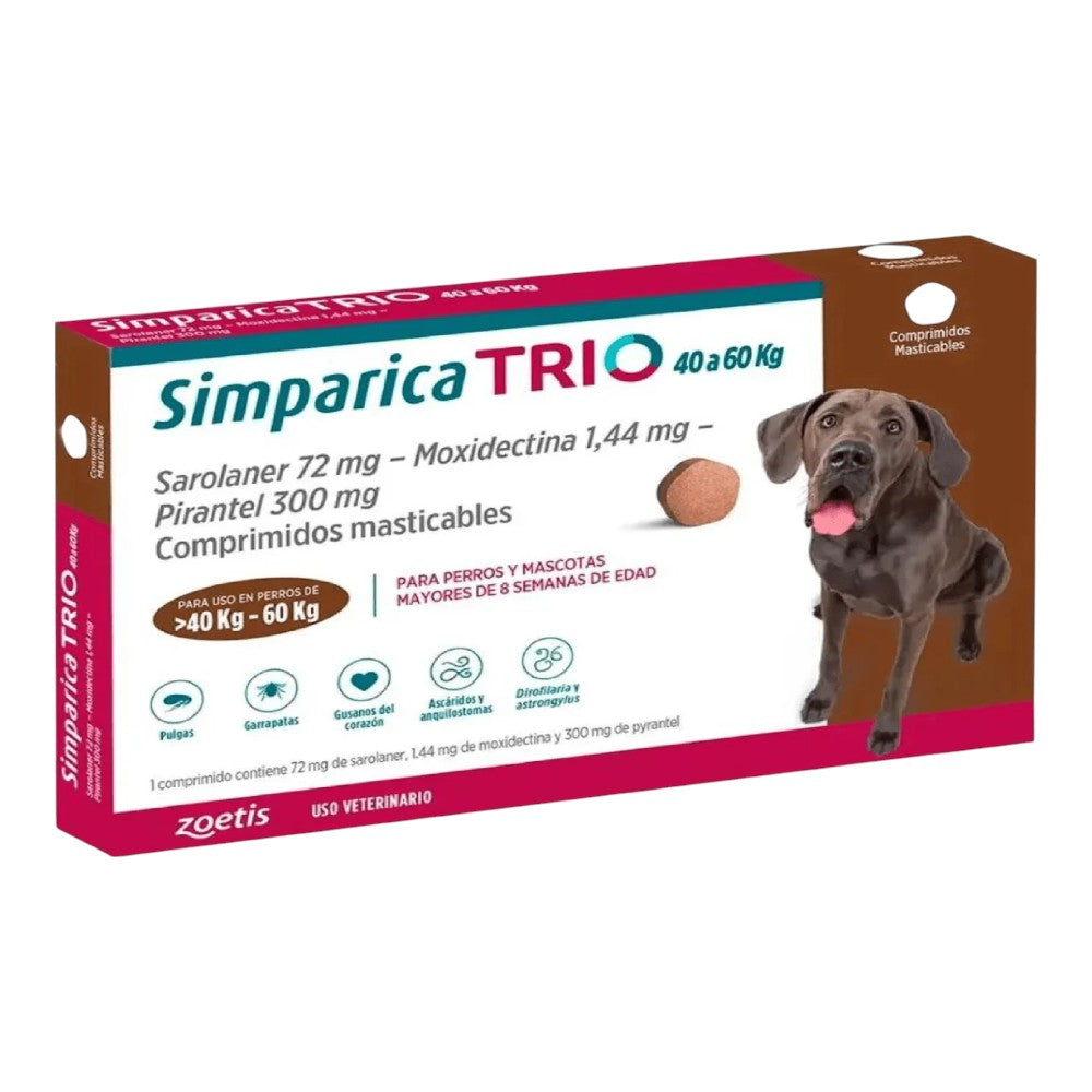 CORTA CADUCIDAD Simparica Trio 1 Masticable 72 mg 40 a 60 kg