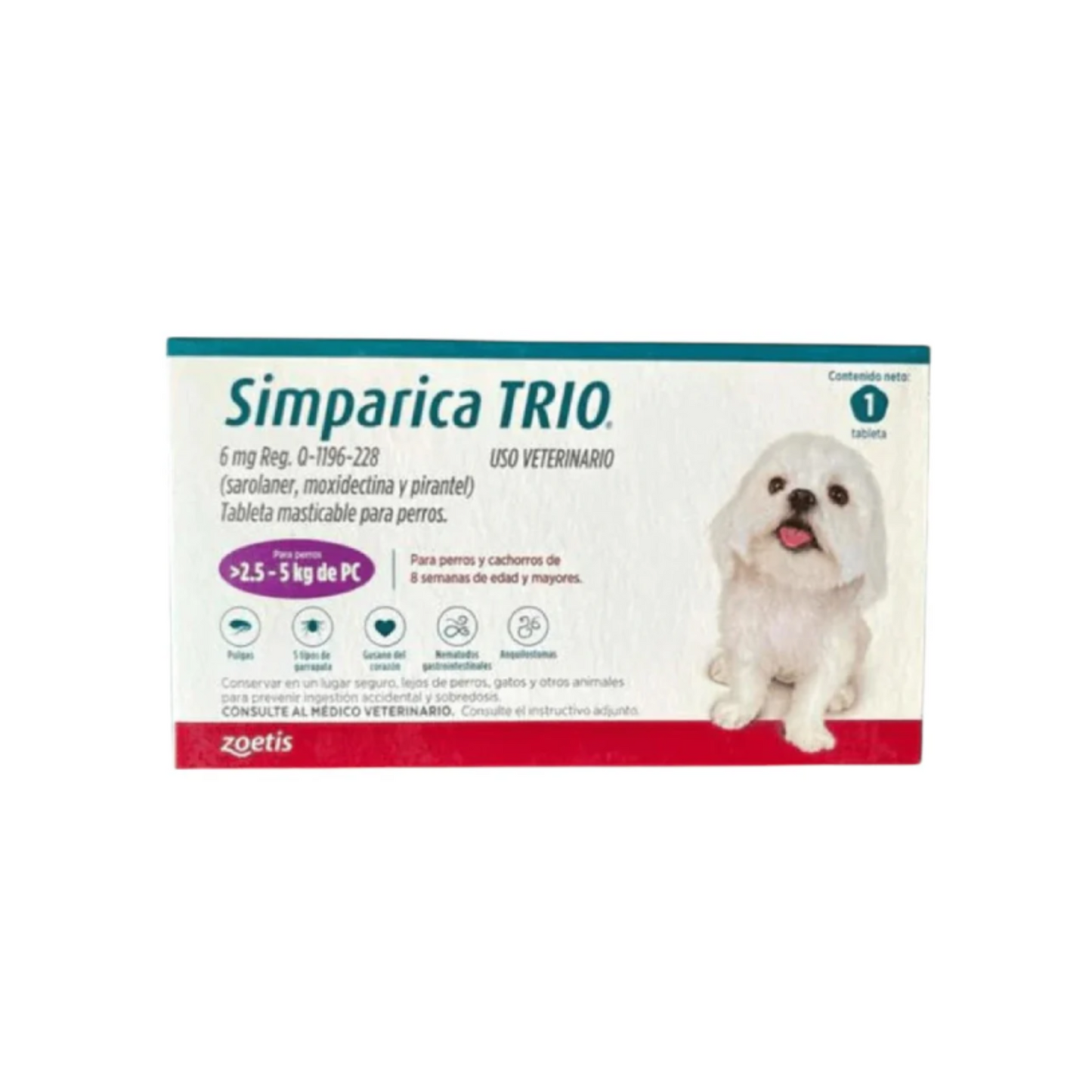 Simparica Trio 1 Masticable 6 mg 2.5 a 5 Kg