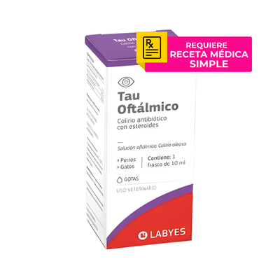 Tau Oftálmico colirio antibiótico con esteroides 10 ml Labyes para perros y gatos