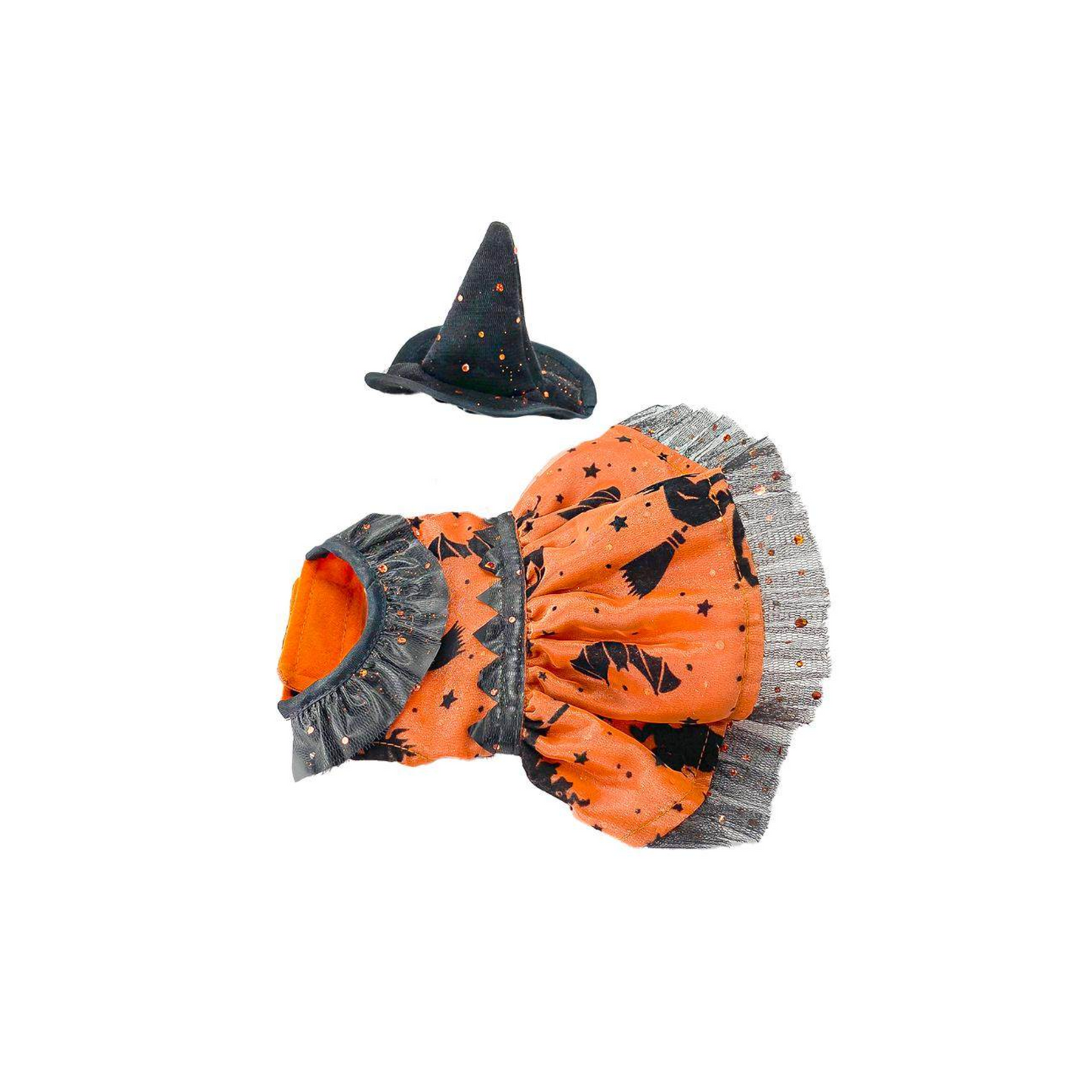 Toutmignon Disfraz de Bruja para Mascotas Vestido Naranja con Sombrero, Especial Halloween Talla 0