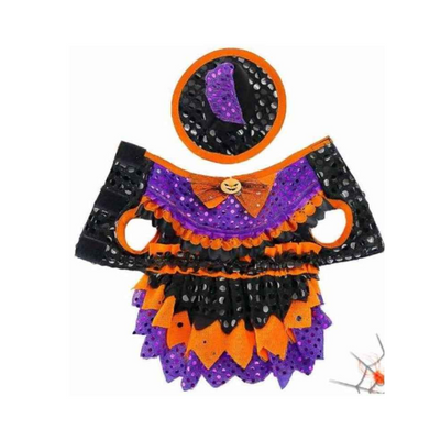Toutmignon Vestido de Brujita con Sombrero, Colores Naranja, Morado y Negro, Talla 0