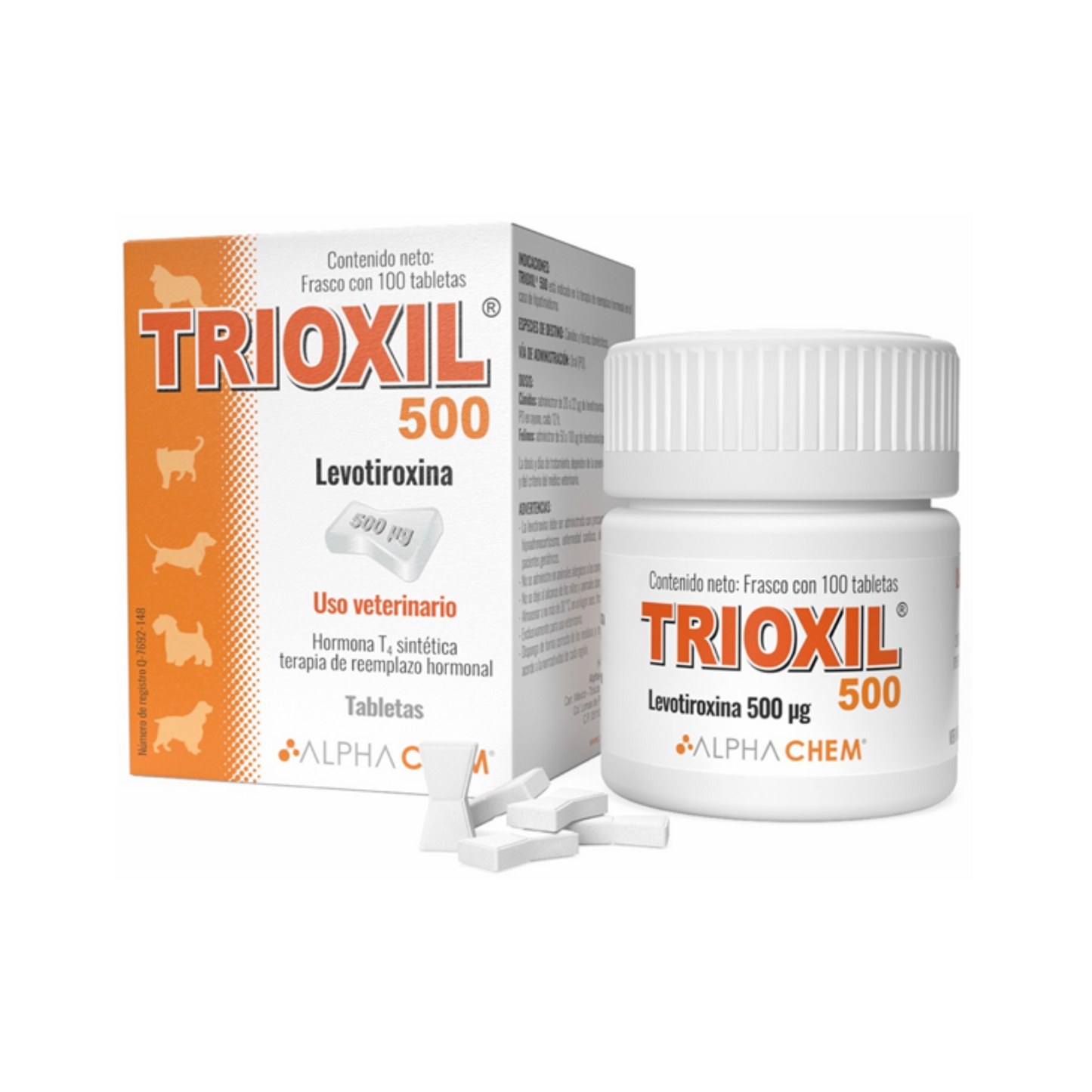 Trioxil Levotiroxina 500 Mcg. Frasco con 100 Tabletas, Alpha Chem