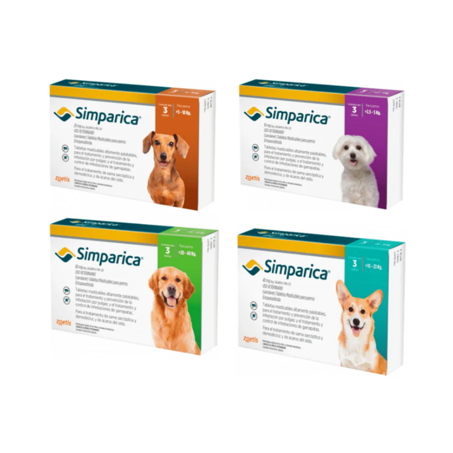Simparica 20 Mg 3 Masticables 5 a 10 Kg
