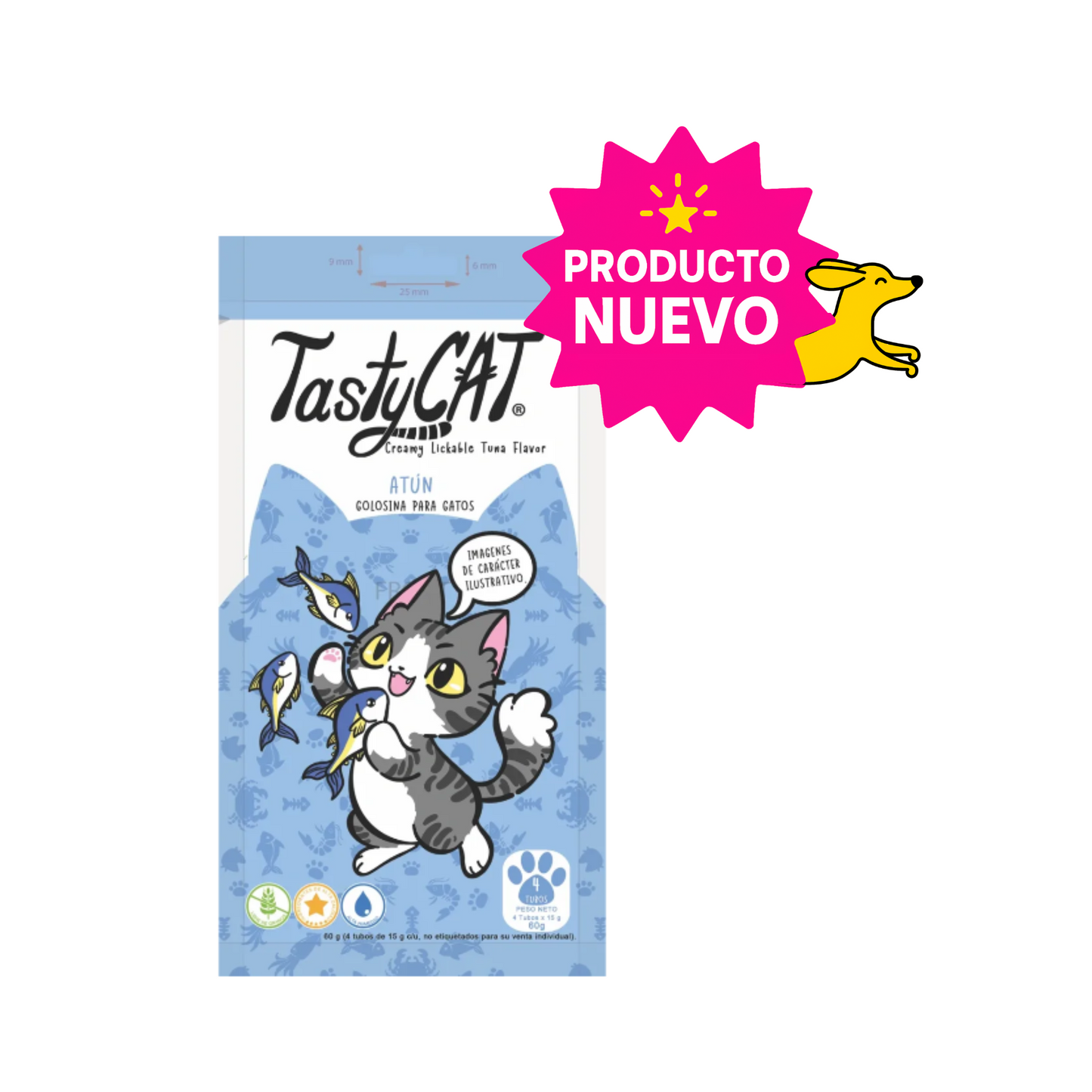CORTA CADUCIDAD 23 Jul 2026 - PREMIOS PARA GATO TASTY CAT ATUN BOLSA CON 4 TUBOS DE 15 G C/U