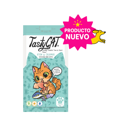 CORTA CADUCIDAD 23/07/2026 Premios para Gato Tasty Cat Atun y Calamar Bolsa con 4 Tubos de 15 g c/u